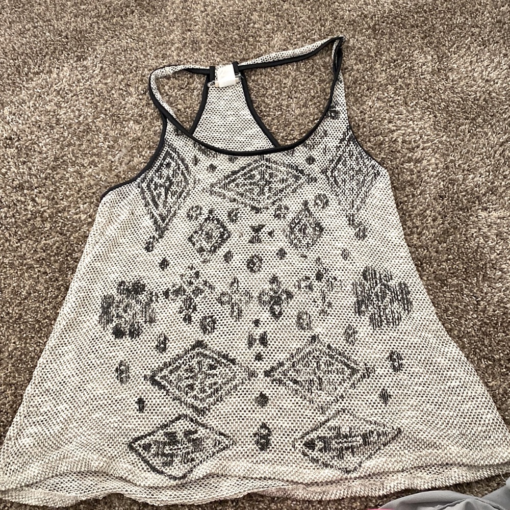 Daytrip L mesh tank top Aztec print black & off white